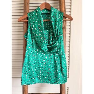 Ann Taylor‎ Petite Green Geometric Print Cowl Neck Sleeveless Blouse Top Women